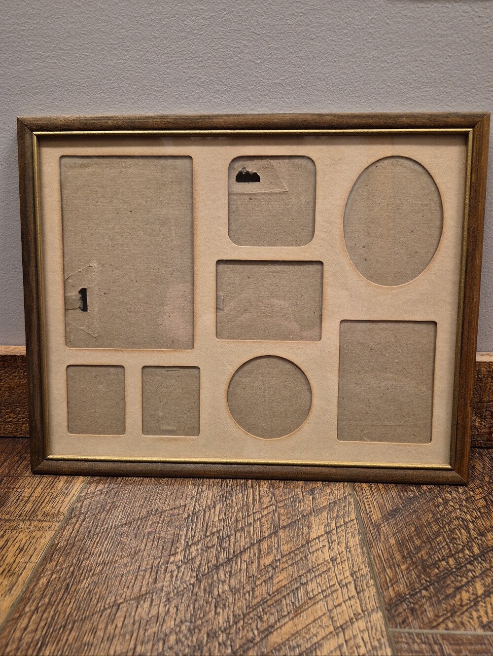 Vtg Photo Collage Picture Frame 15x12 - 8 Slot Multi Opening Family Wood Decor